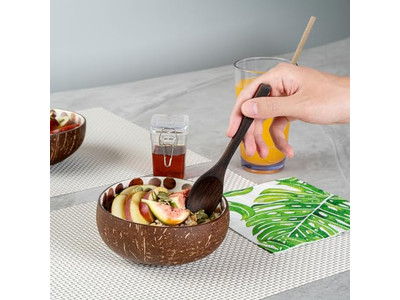 アサイーサラダボウルセット 手作りの工芸品 ハンディココナッツモンキー モザイク ハーフシェル