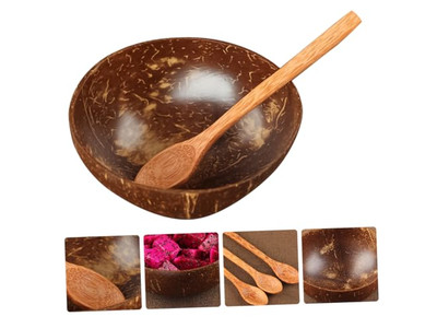 ココナッツボウル パームデザイン シェルボウルセット 木製編みサラダ 手彫り