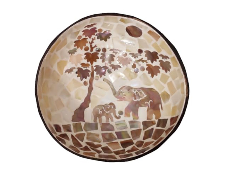 彫刻ココナッツボウル ココナッツシェルハーフ 大きなサービングセット ボウルホルダー ナチュラル