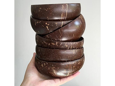 ココナッツシェル 蓋付き 木製スプーンとボウル アサイーボウル スプーン 大サラダ 10パック