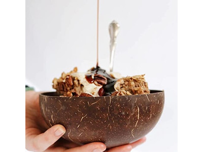 ココナッツシェル 蓋付き 木製スプーンとボウル アサイーボウル スプーン 大サラダ 10パック