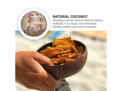 彫刻ココナッツボウル ココナッツシェルハーフ 大きなサービングセット ボウルホルダー ナチュラル