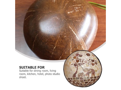 彫刻ココナッツボウル ココナッツシェルハーフ 大きなサービングセット ボウルホルダー ナチュラル